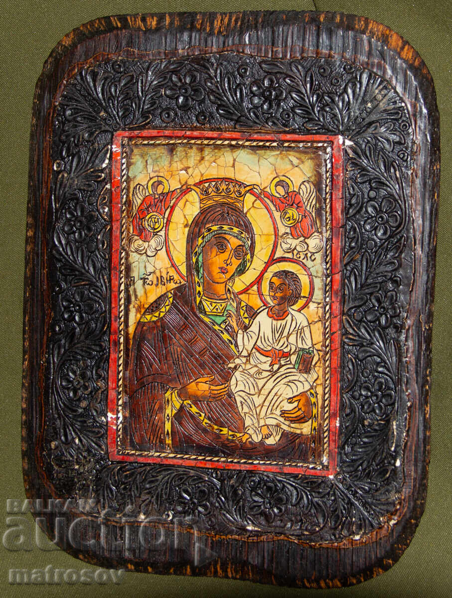 Icoană pictată manual, tempera, Sf. Fecioară Maria cu Pruncul