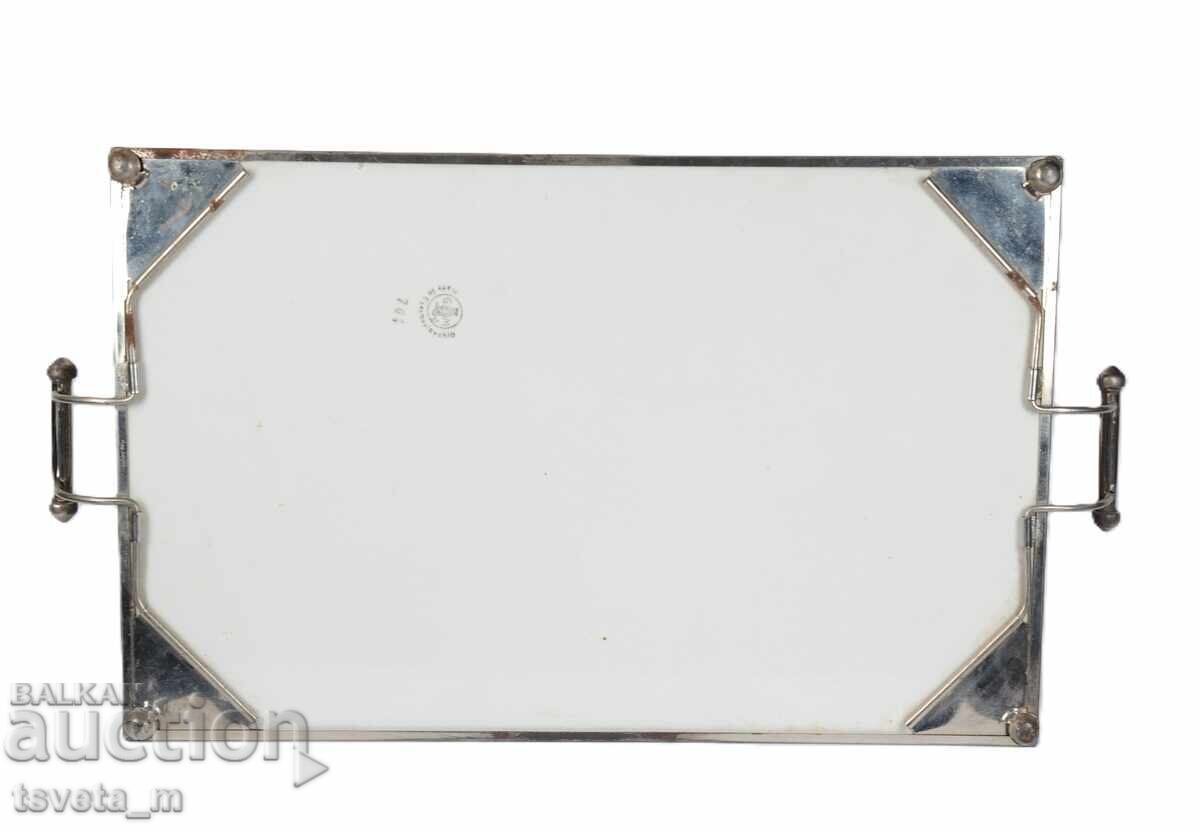 Auction Porcelain tray with silver metal trim, Czech Republic Auction Porcelain tray with silver metal trim, Czech Republic