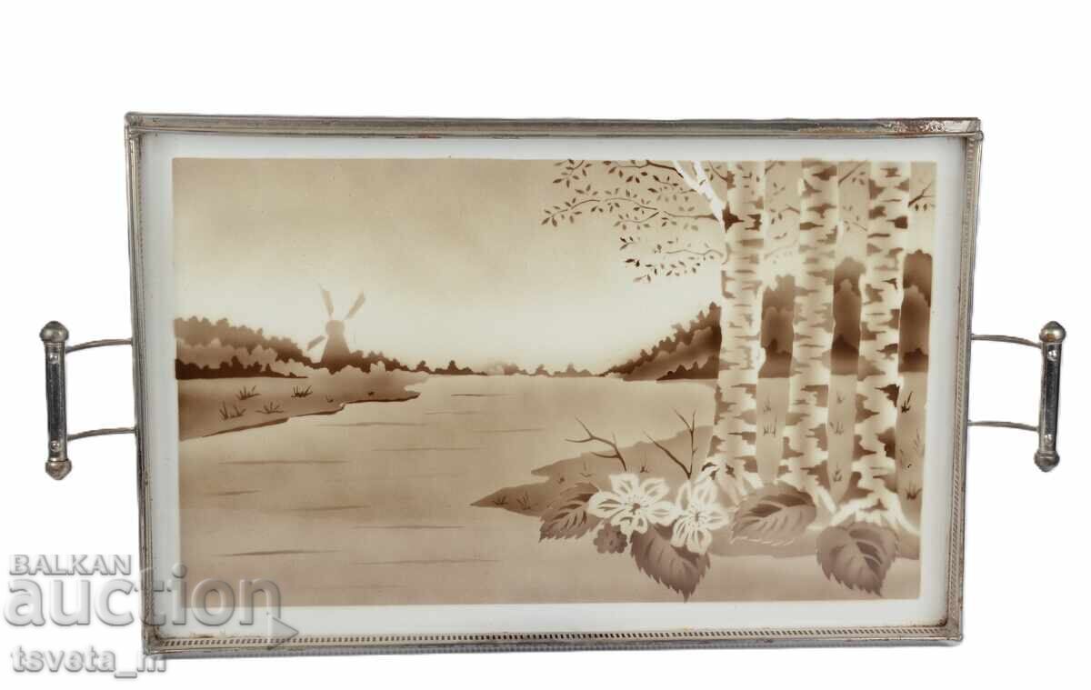 Porcelain tray with silver metal trim, Czech Republic Porcelain tray with silver metal trim, Czech Republic