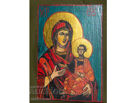 Sfânta Fecioară cu Pruncul, icoană pictată manual, tempera