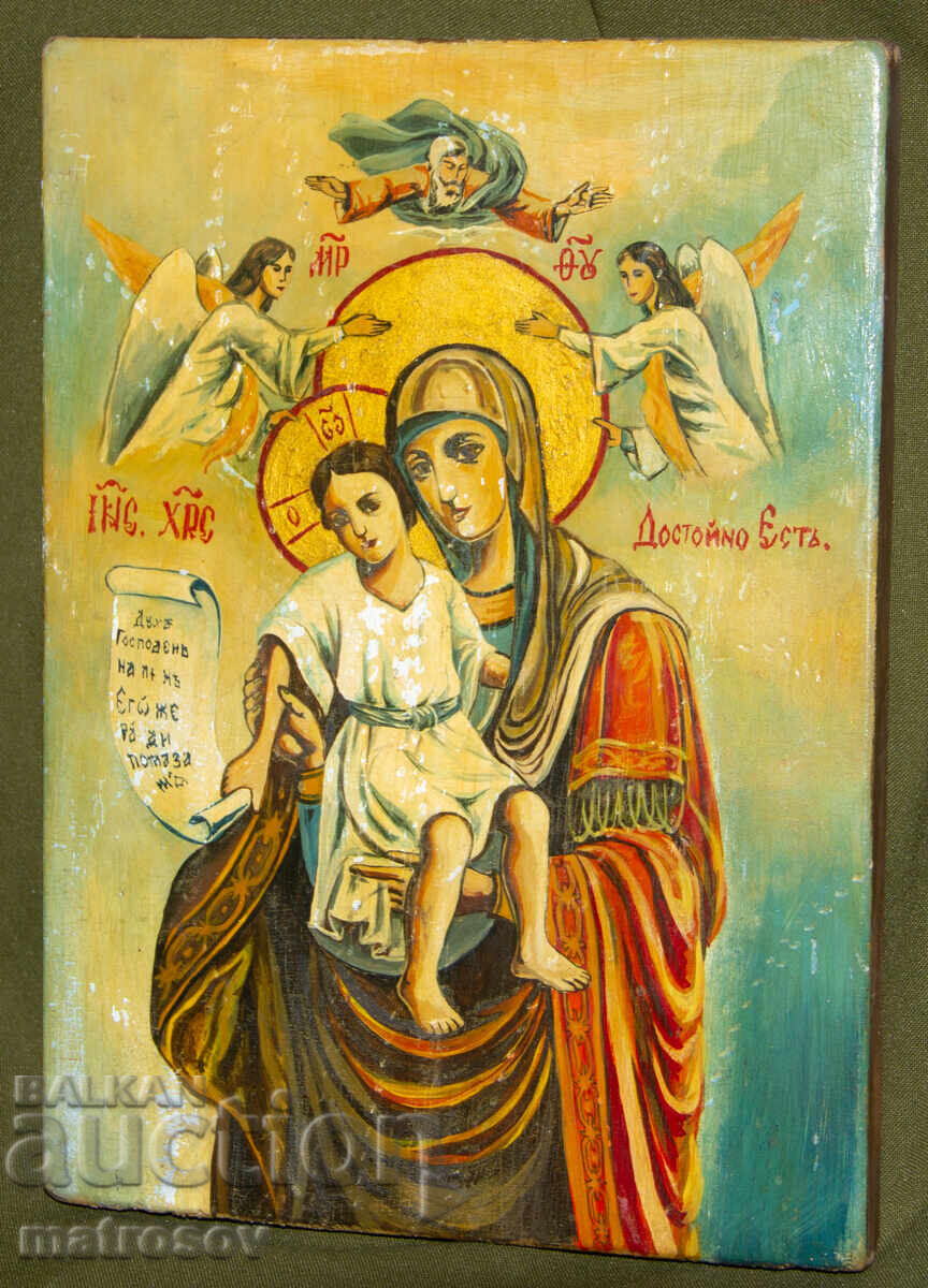Holy Mother of God with the Child, hand-painted icon, tempera
