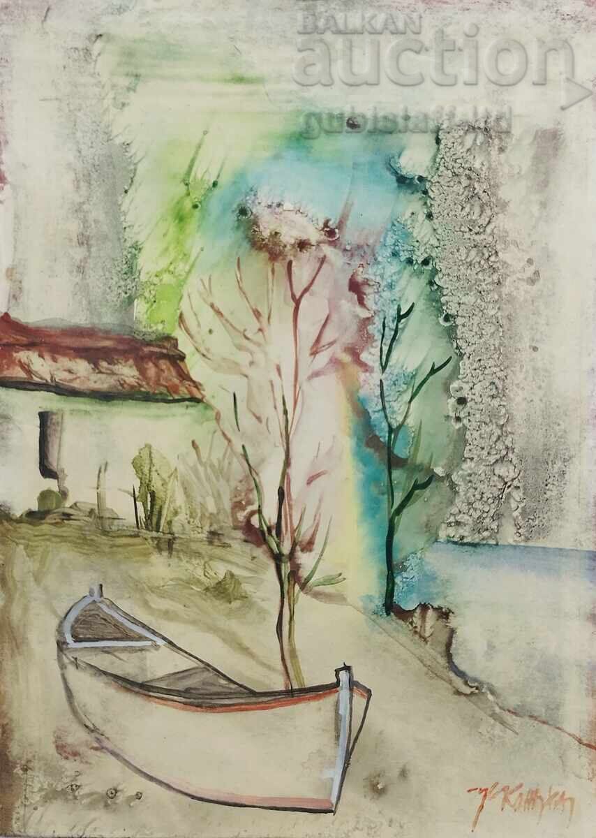 Tablou, peisaj, barcă, pict. Jivko Kojuharov Tablou, peisaj, barcă, pict. Jivko Kojuharov