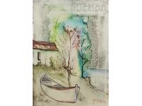 Πίνακας, τοπίο, βάρκα, ζωγρ. Ζίβκο Κοζουχάροφ