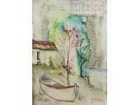 Tablou, peisaj, barcă, pict. Jivko Kojuharov