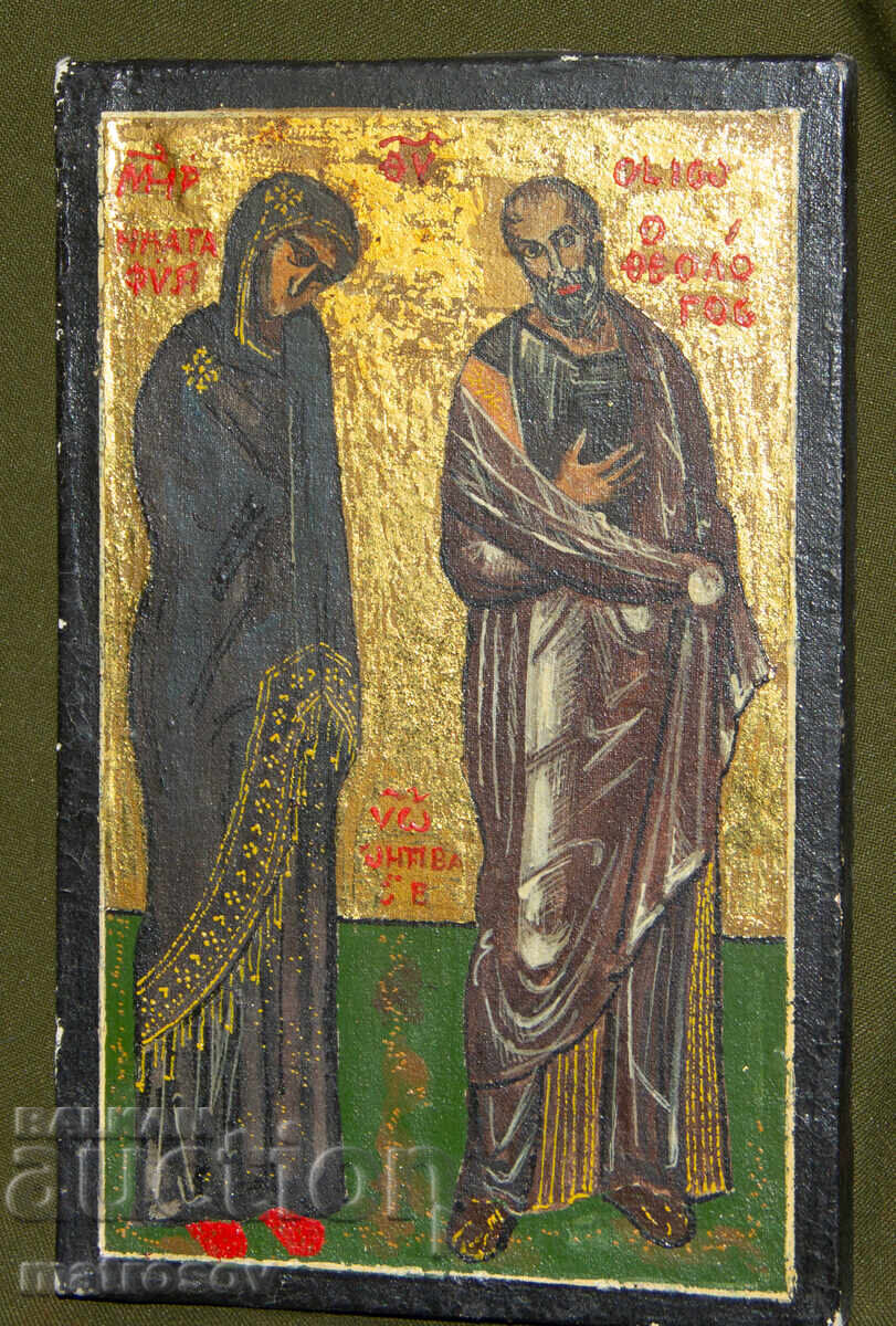 Ръчно рисувана икона,темпера, Св. Богородица и Йоан Богослов с цена 200.00 лв. | € 102.26 Ръчно рисувана икона,темпера, Св. Богородица и Йоан Богослов с цена 200.00 лв. | € 102.26
