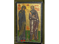 Icoană pictată manual, tempera, Sf. Fecioară Maria și Ioan Teologul