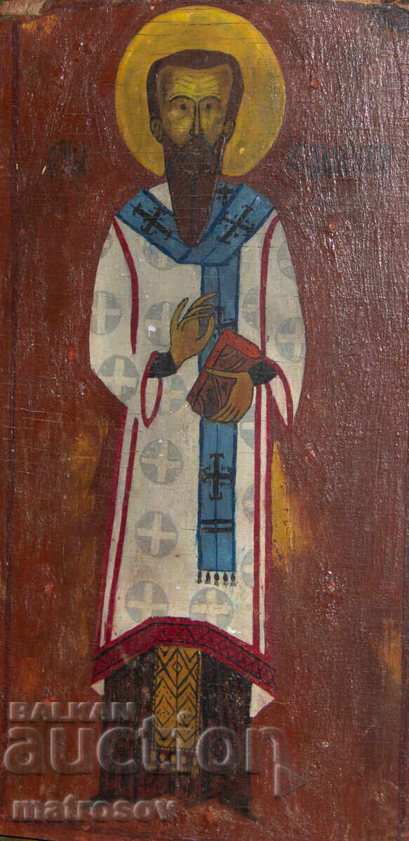 Δημοπρασία Παλιά χειροποίητη εικόνα, τέμπερα, Άγιος Βασίλειος