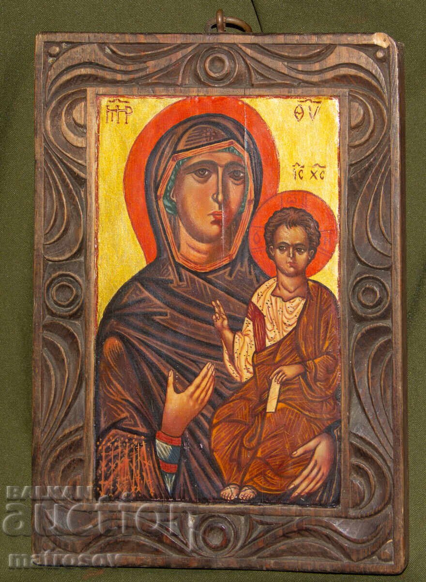 Licitație Icoană pictată manual, tempera, Sf. Fecioară Maria cu Pruncul