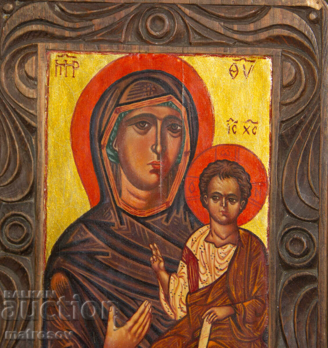 Livrarea Icoană pictată manual, tempera, Sf. Fecioară Maria cu Pruncul