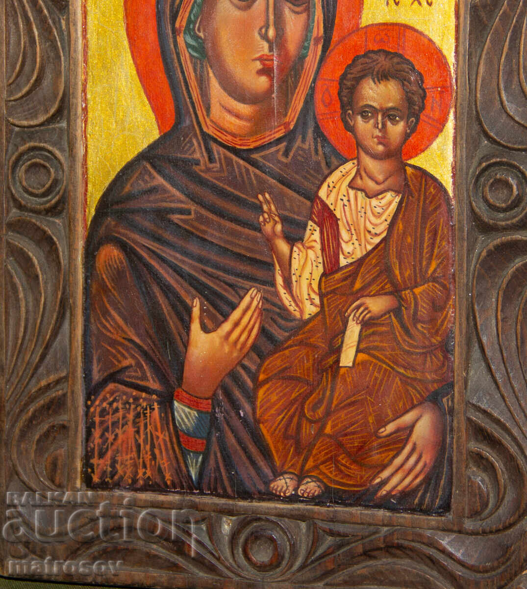 Icoană pictată manual, tempera, Sf. Fecioară Maria cu Pruncul - 5