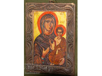 Icoană pictată manual, tempera, Sf. Fecioară Maria cu Pruncul