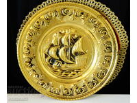 Panou de bronz, tablou în relief Navă de război englezească, velier