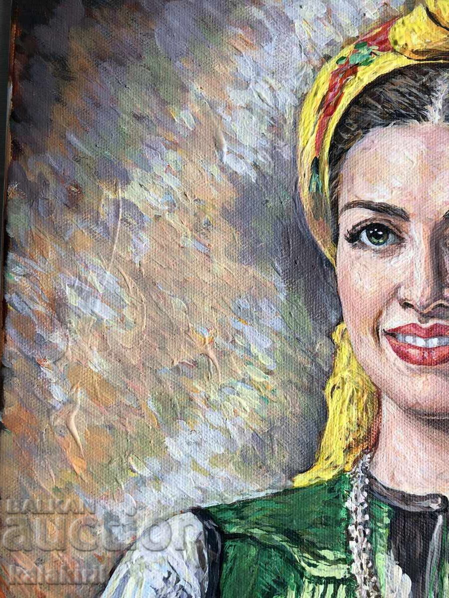 Bulgarian woman with a yellow headscarf with price 1200.00 BGN | € 613.55 Bulgarian woman with a yellow headscarf with price 1200.00 BGN | € 613.55