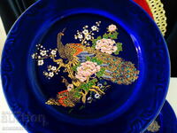 Farfurie porțelan bavarez, aur, cobalt, păuni