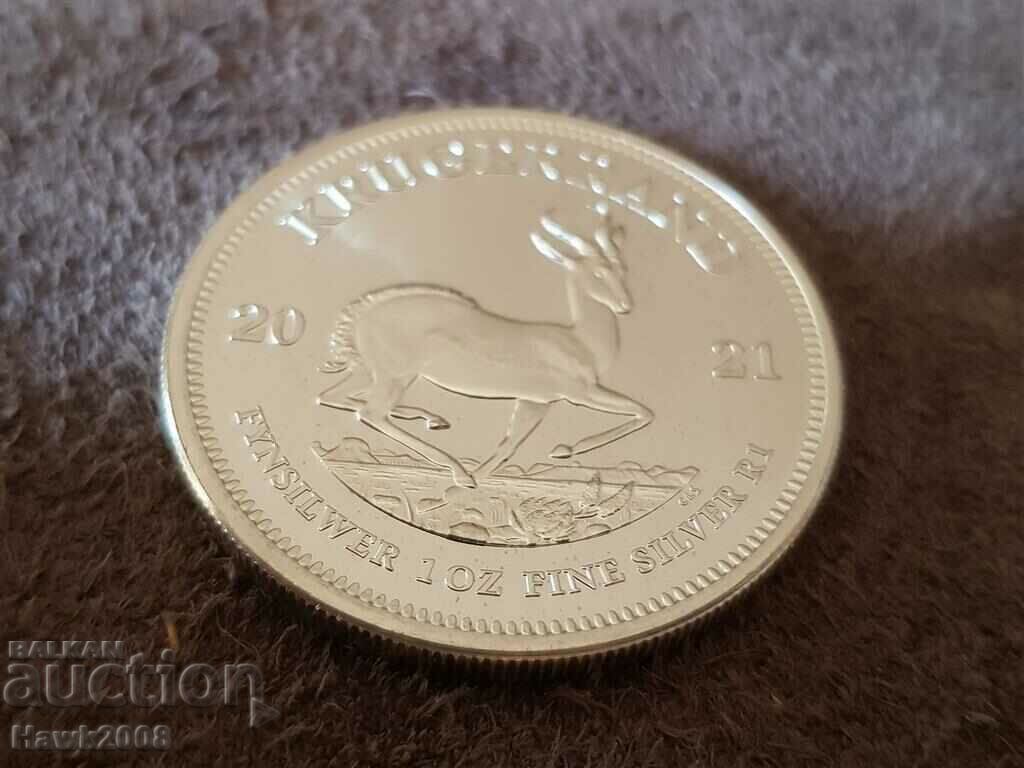 Аукцион 1 OZ унция Южна Африка 2021 г. Кругерранд Сребърна монета Аукцион 1 OZ унция Южна Африка 2021 г. Кругерранд Сребърна монета