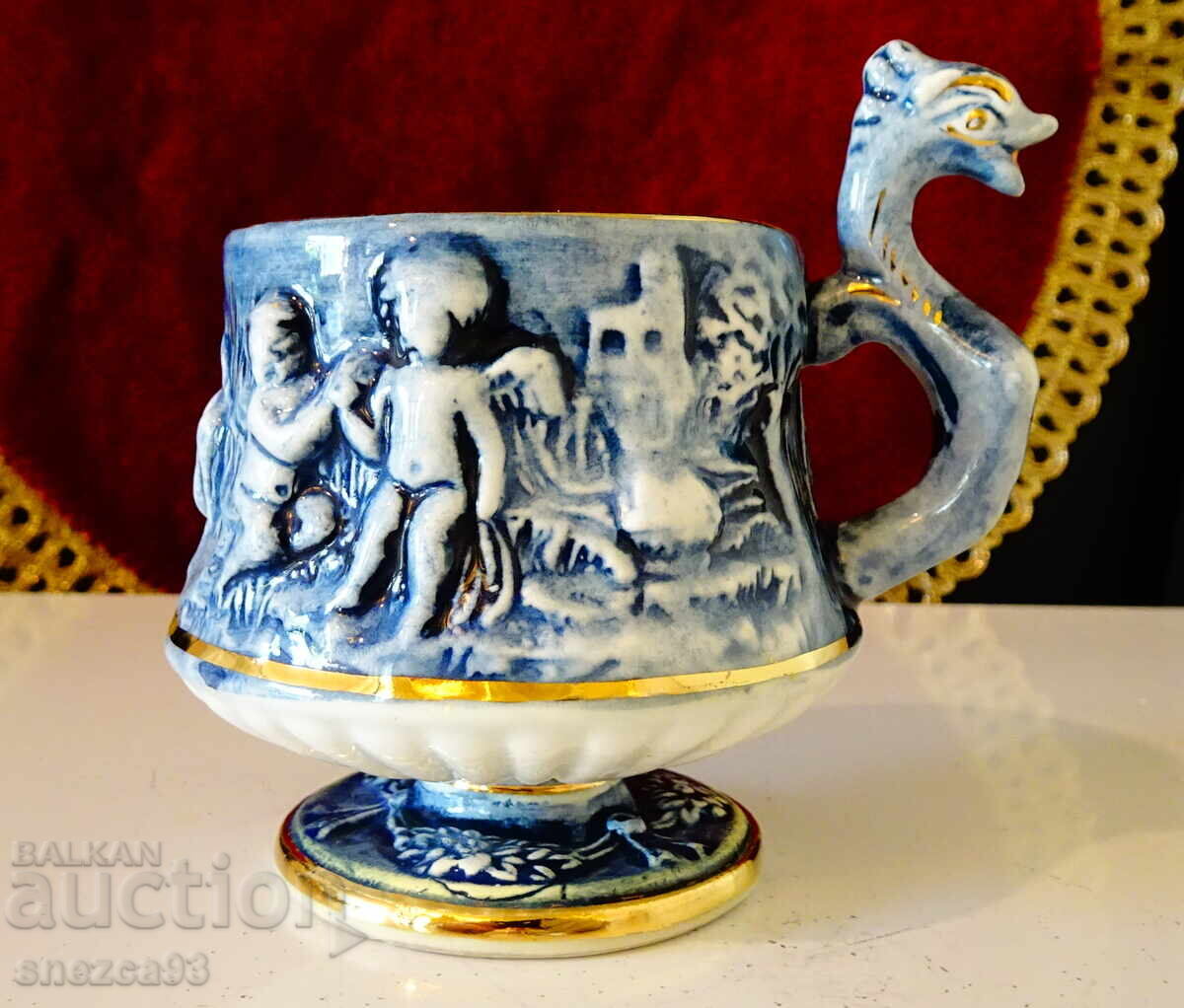 Κούπα πορσελάνης Capodimonte, άγγελοι, χρυσός