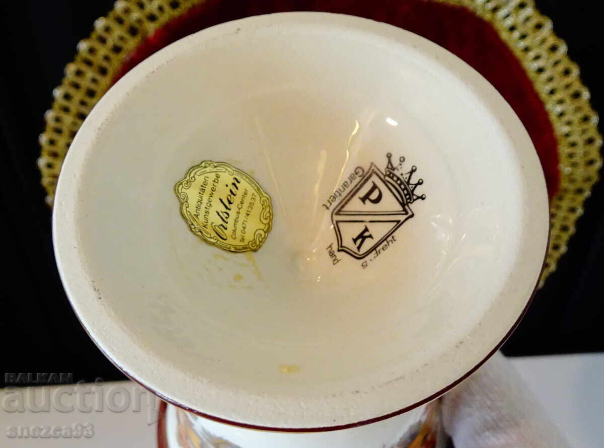 Vază din porțelan german PK Klaus Cutik, aur, flori - 6 Vază din porțelan german PK Klaus Cutik, aur, flori - 6