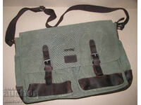 Large, sturdy shoulder bag made of canvas and natural leather, in good condition