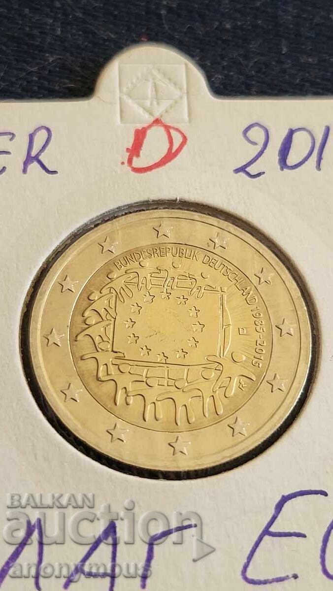 30 χρόνια, σημαία της Ευρωπαϊκής Ένωσης 2 ευρώ νόμισμα Γερμανία D