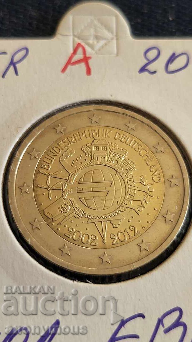 10 години от въвеждане на еврото 2 евро монета Германия А