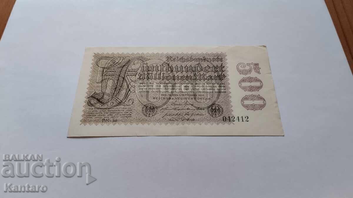Банкнота - ГЕРМАНИЯ - 500 000 000 марки - 1923 г. с цена 7.00 лв. | € 3.58 Банкнота - ГЕРМАНИЯ - 500 000 000 марки - 1923 г. с цена 7.00 лв. | € 3.58