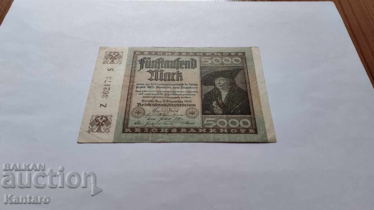 Банкнота - ГЕРМАНИЯ - 5000 марки - 1922 г. с цена 6.00 лв. | € 3.07 Банкнота - ГЕРМАНИЯ - 5000 марки - 1922 г. с цена 6.00 лв. | € 3.07