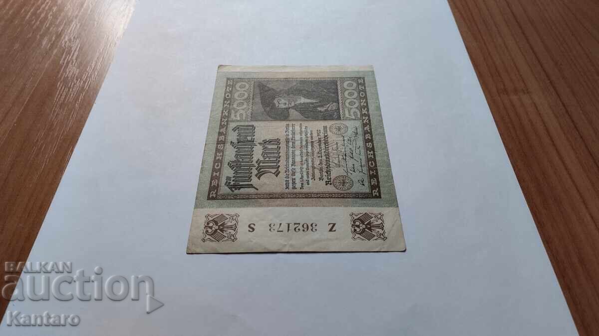 Аукцион Банкнота - ГЕРМАНИЯ - 5000 марки - 1922 г. Аукцион Банкнота - ГЕРМАНИЯ - 5000 марки - 1922 г.