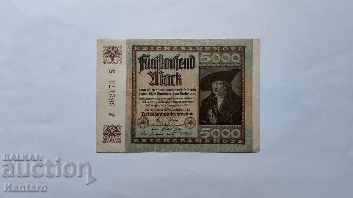 Банкнота - ГЕРМАНИЯ - 5000 марки - 1922 г. Банкнота - ГЕРМАНИЯ - 5000 марки - 1922 г.