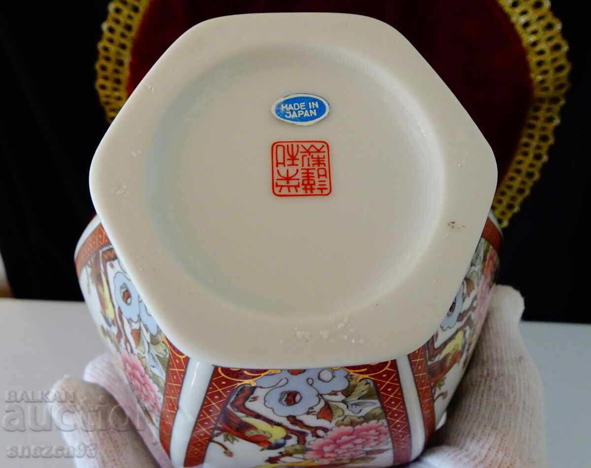 Urnă, vas, borcan porțelan japonez Eiwa Kinsei, aur, păsări - 6