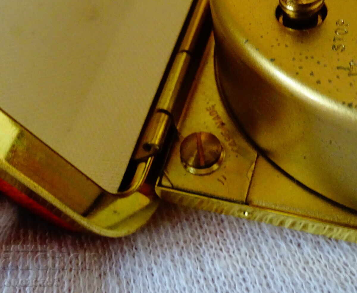 Ευρωπαϊκό μηχανικό επιτραπέζιο ρολόι ξυπνητήρι, ρουμπίνια, δέρμα - 5