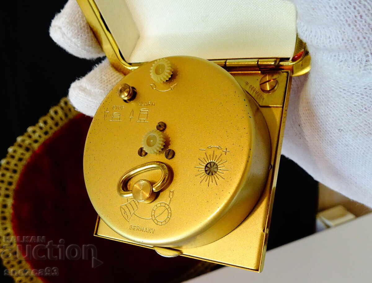 Ευρωπαϊκό μηχανικό επιτραπέζιο ρολόι ξυπνητήρι, ρουμπίνια, δέρμα - 6