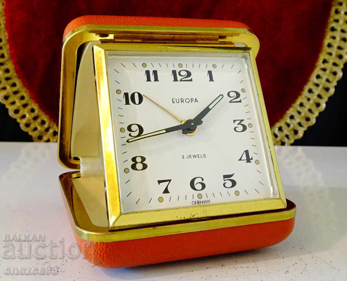 Ευρωπαϊκό μηχανικό επιτραπέζιο ρολόι ξυπνητήρι, ρουμπίνια, δέρμα