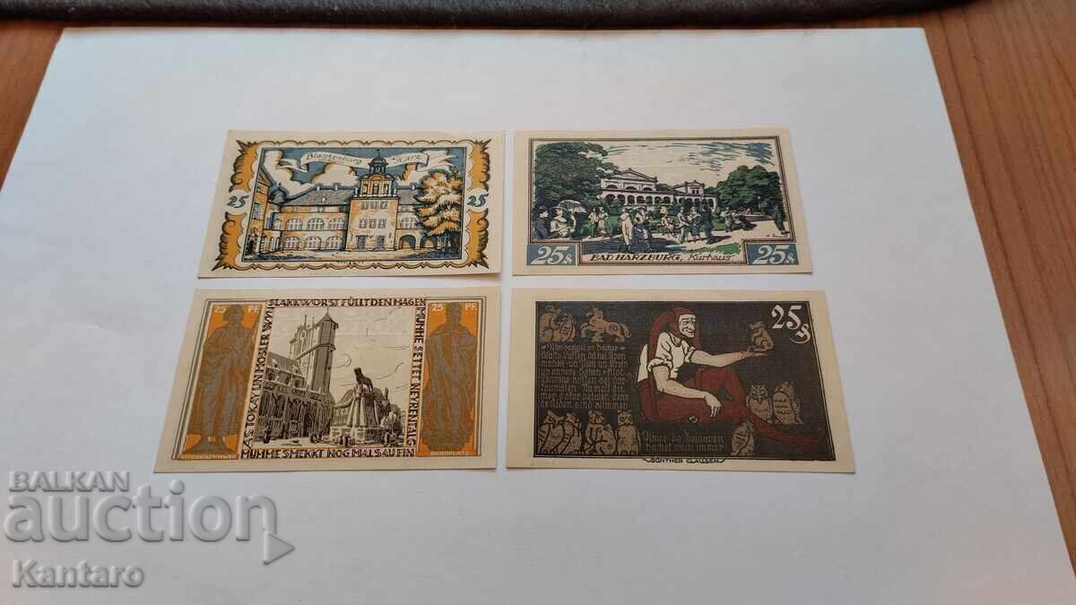 Livrarea Bancnotă - GERMANIA -25 Pfennig-1921- Braunschweig-4 buc