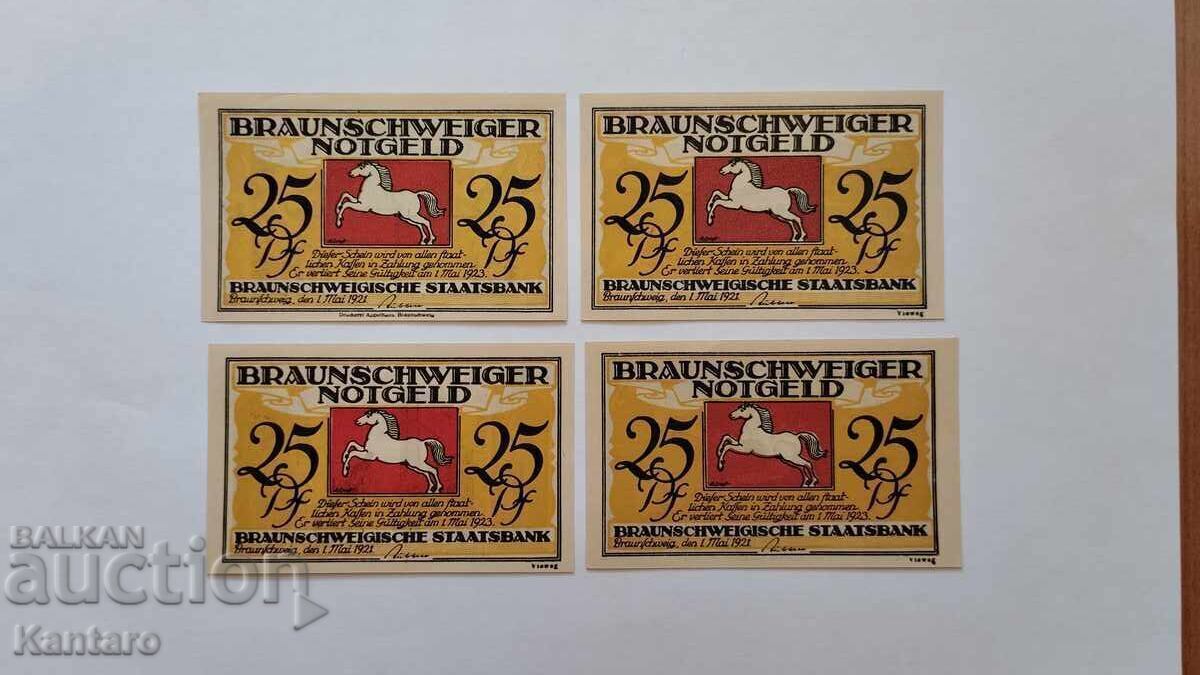 Bancnotă - GERMANIA -25 Pfennig-1921- Braunschweig-4 buc