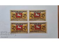 Banknote - GERMANY -25 Pfennig-1921- Braunschweig-4 pcs. UNC