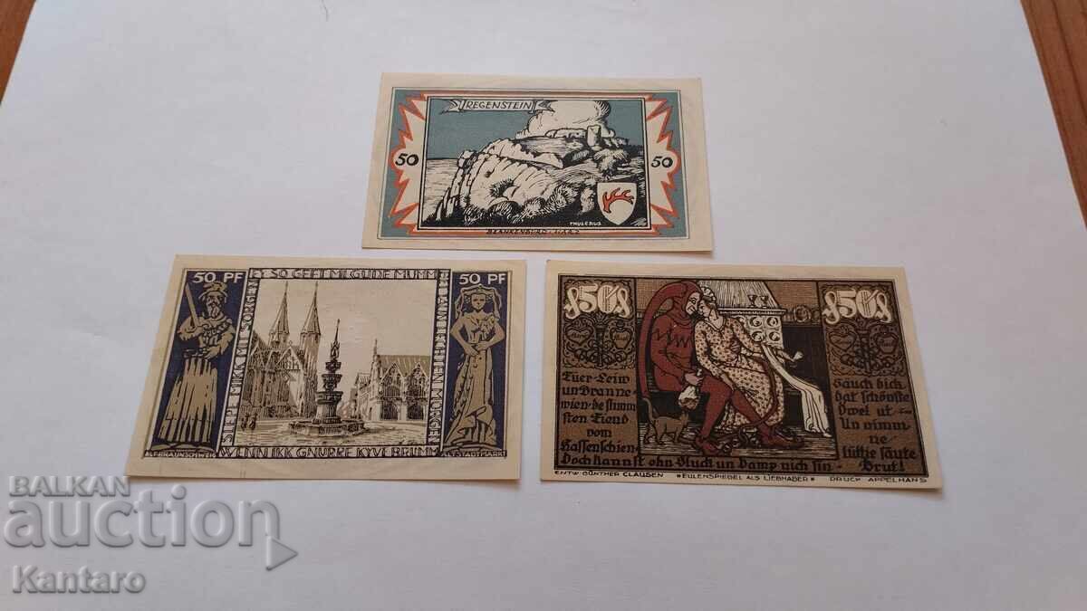 Delivery of Banknote - GERMANY -50 pfennig-1921- Braunschweig-3 pcs. UNC