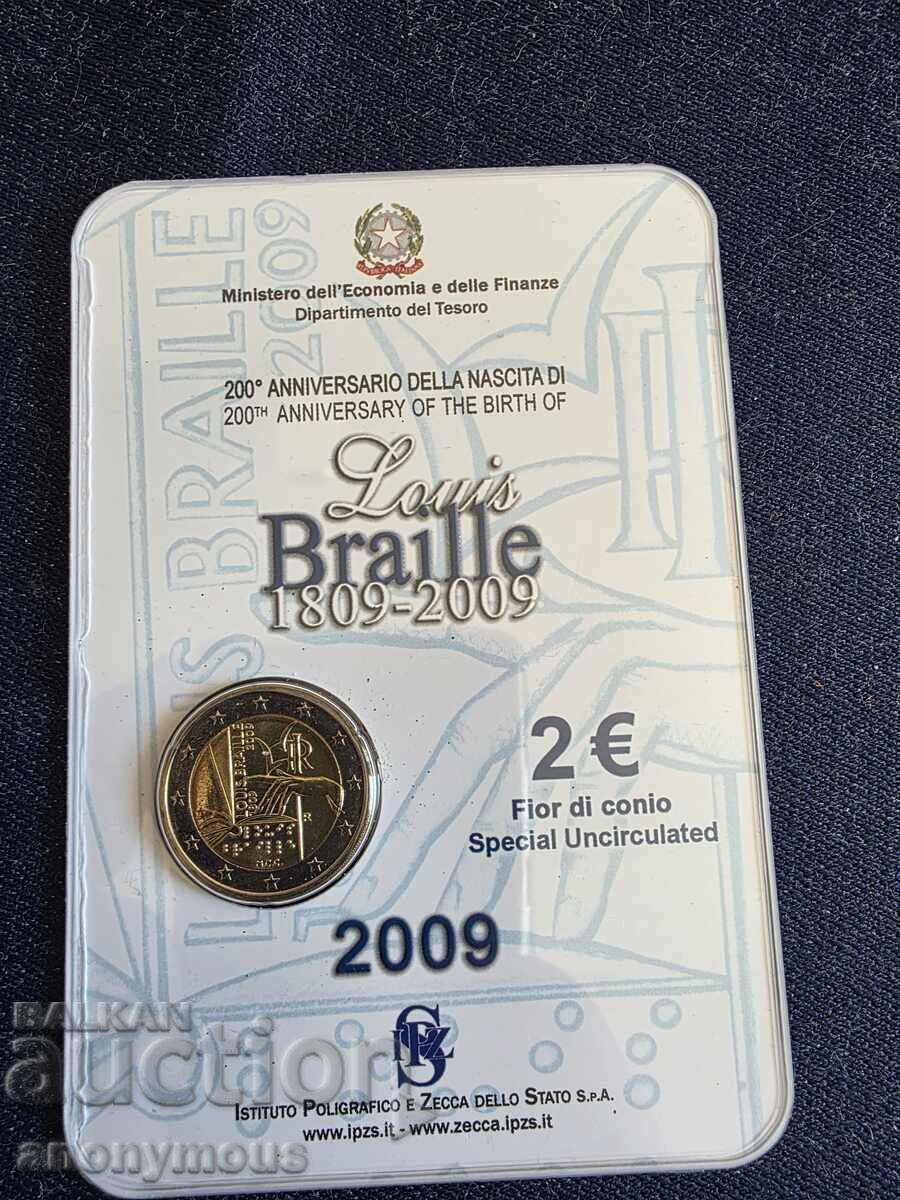 200 de ani Louis Braille, alfabetul 2 euro monedă Italia 2009 cu preț 20.00 BGN | € 10.23