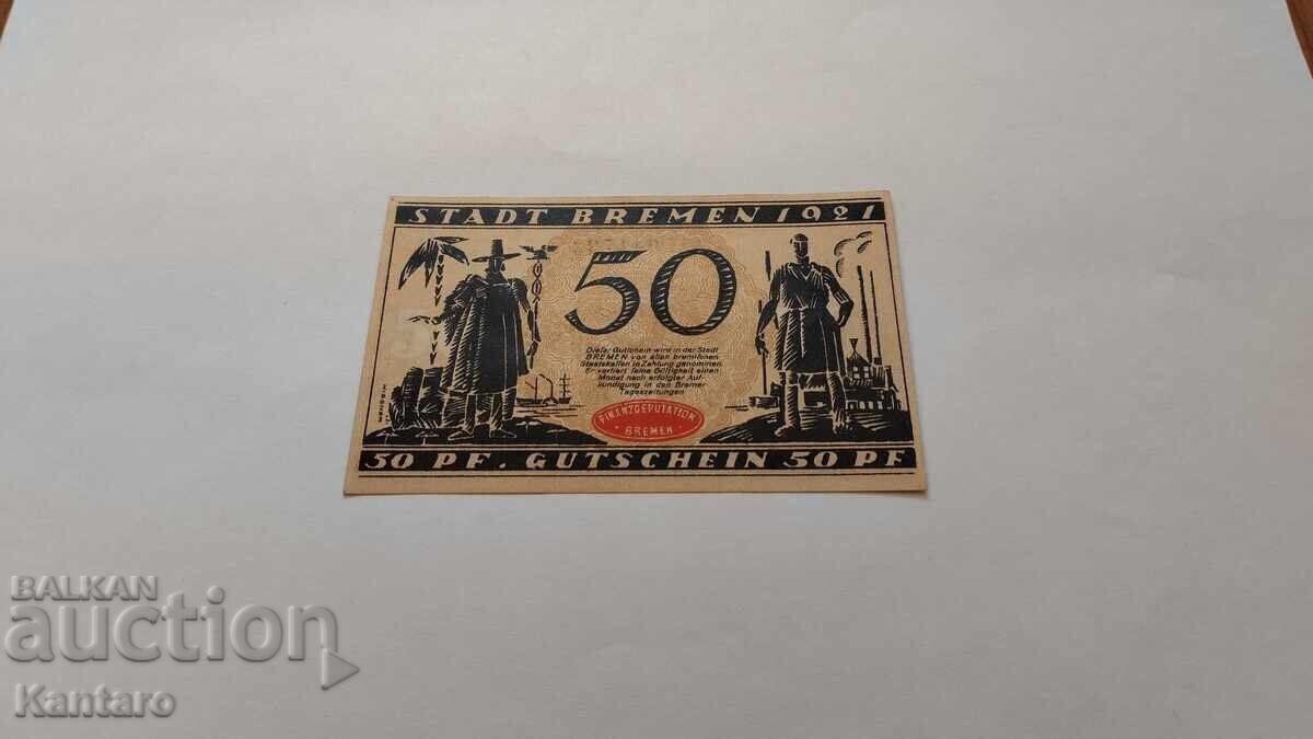 Доставка на Банкнота - ГЕРМАНИЯ - 50 пфенига - 1921 г. - Бремен - UNC