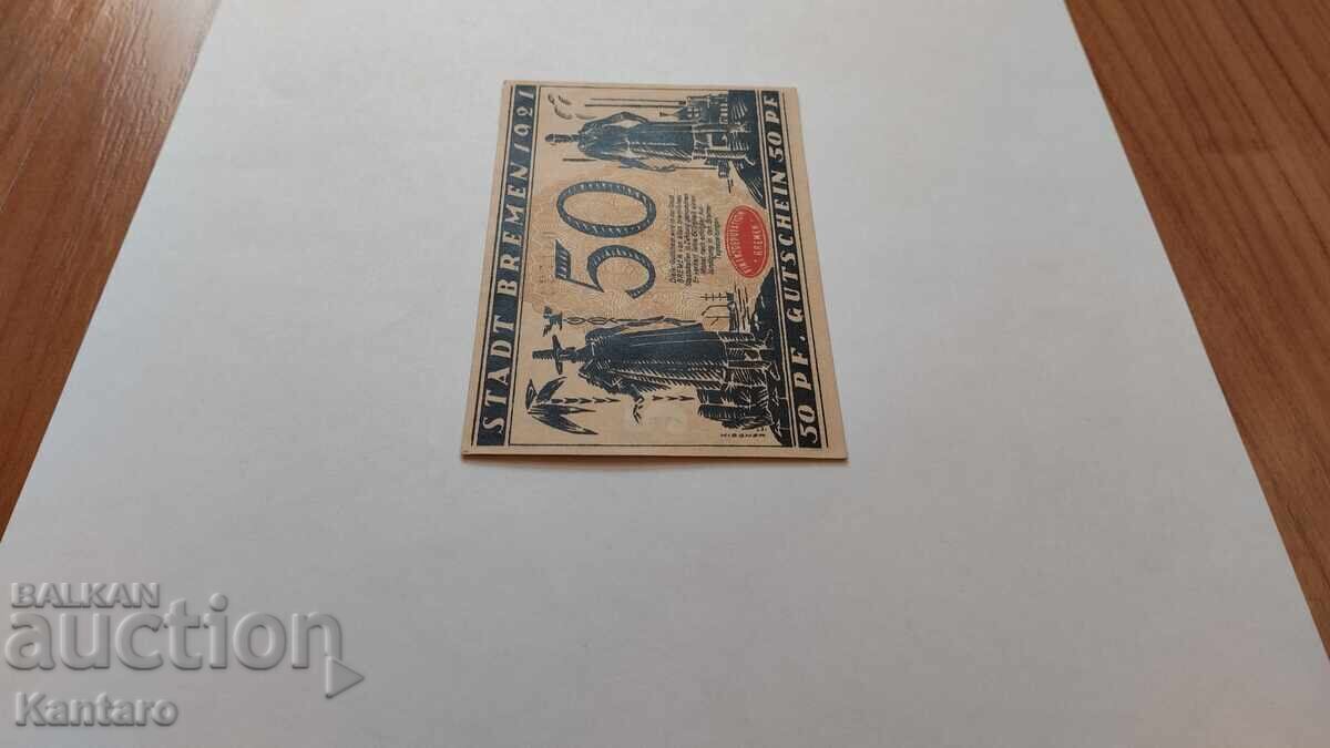 Банкнота - ГЕРМАНИЯ - 50 пфенига - 1921 г. - Бремен - UNC - 5