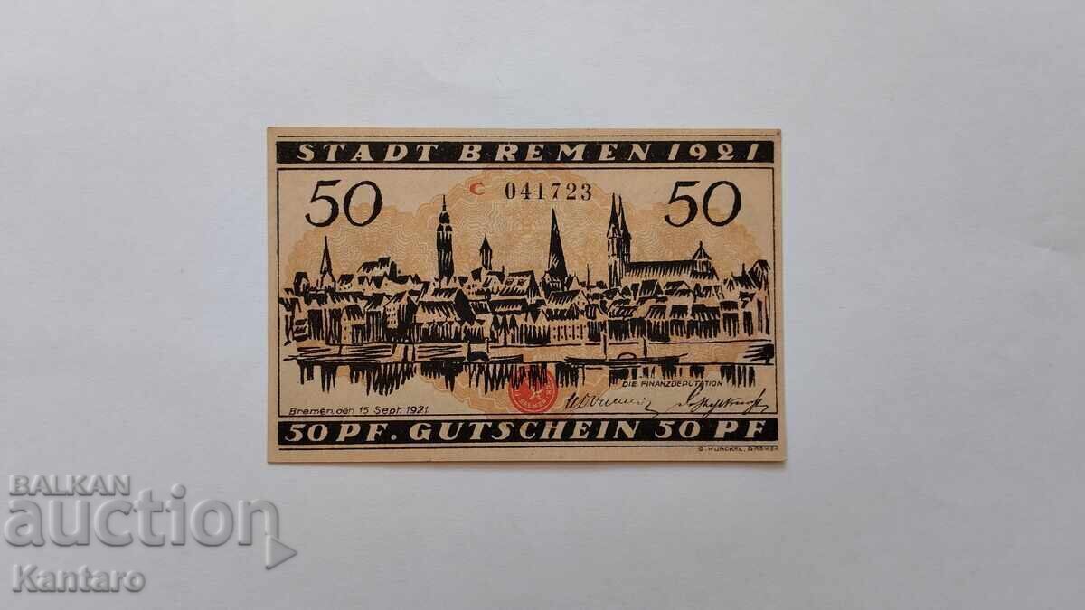 Банкнота - ГЕРМАНИЯ - 50 пфенига - 1921 г. - Бремен - UNC