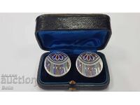 Butoni argint rusești imperiale cu email - 84 pr. - cu cutie Sec. XIX