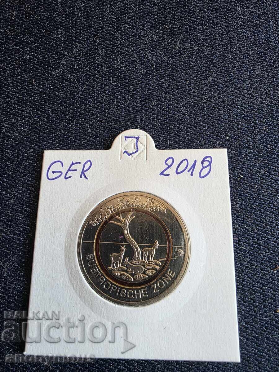 5 Euro Coin Germany Subtropical Belt, Region J 2018 5 Euro Coin Germany Subtropical Belt, Region J 2018