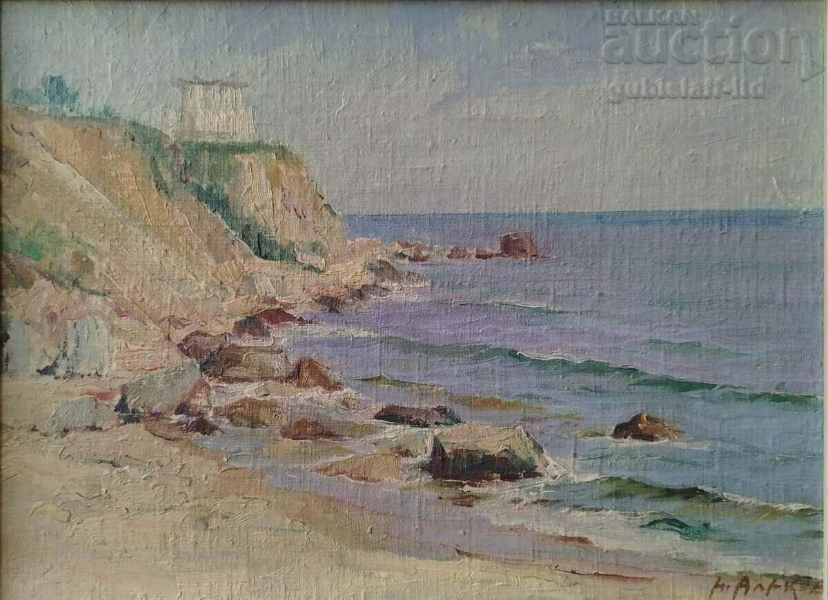 Картина, море,курорт Дружба,1965 г.,худ.Н.Алеков(1922-2002) с цена 1400.00 лв. | € 715.81