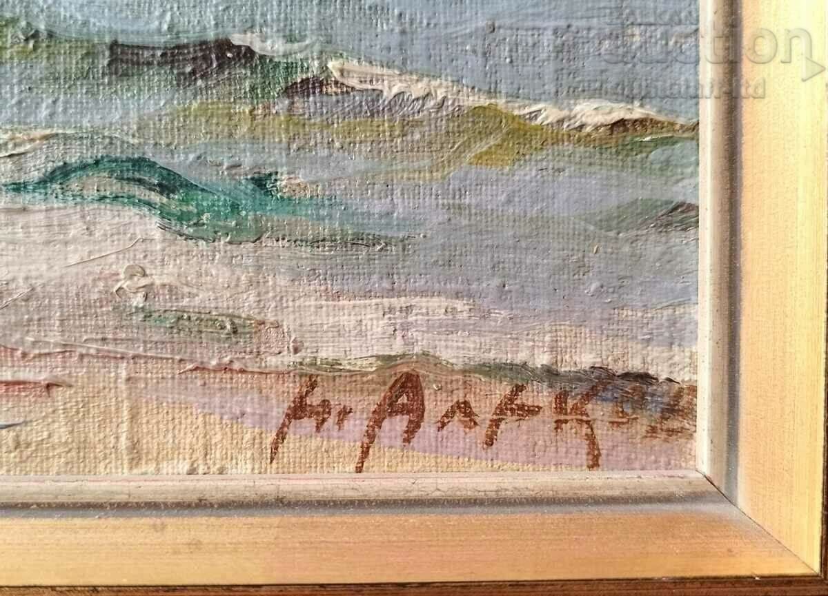 Картина, море,курорт Дружба,1965 г.,худ.Н.Алеков(1922-2002) - 5