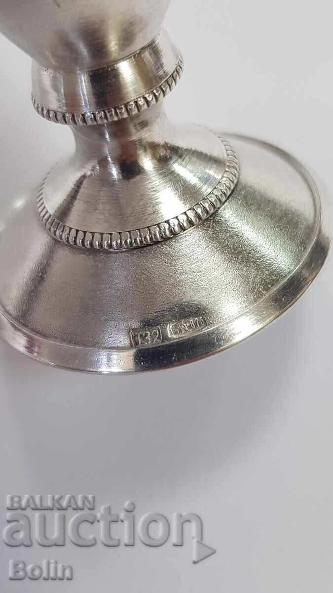 Ασημένιο επιχρυσωμένο ρωσικό σοβιετικό φλιτζάνι, ποτήρι βότκας - 875 π - 5