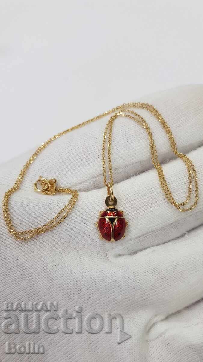 Beautiful gold pendant with a lovely ladybug with enamel - 14K with price 450.00 BGN | € 230.08 Beautiful gold pendant with a lovely ladybug with enamel - 14K with price 450.00 BGN | € 230.08