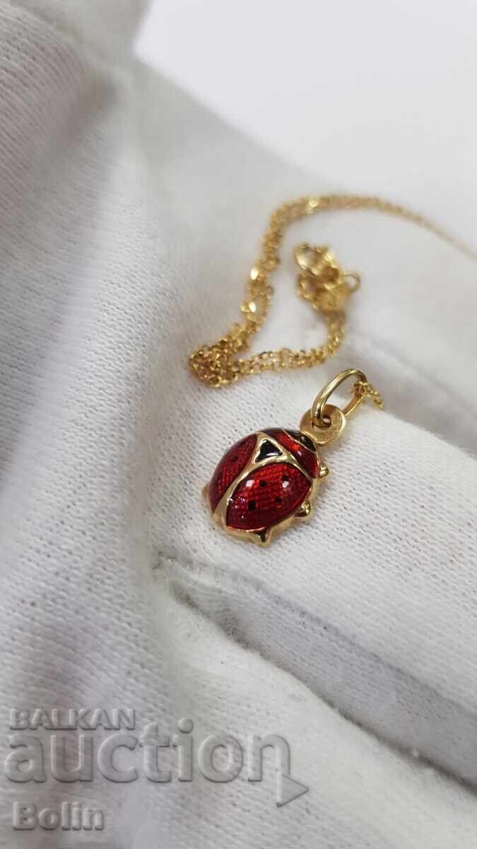Auction Beautiful gold pendant with a lovely ladybug with enamel - 14K Auction Beautiful gold pendant with a lovely ladybug with enamel - 14K
