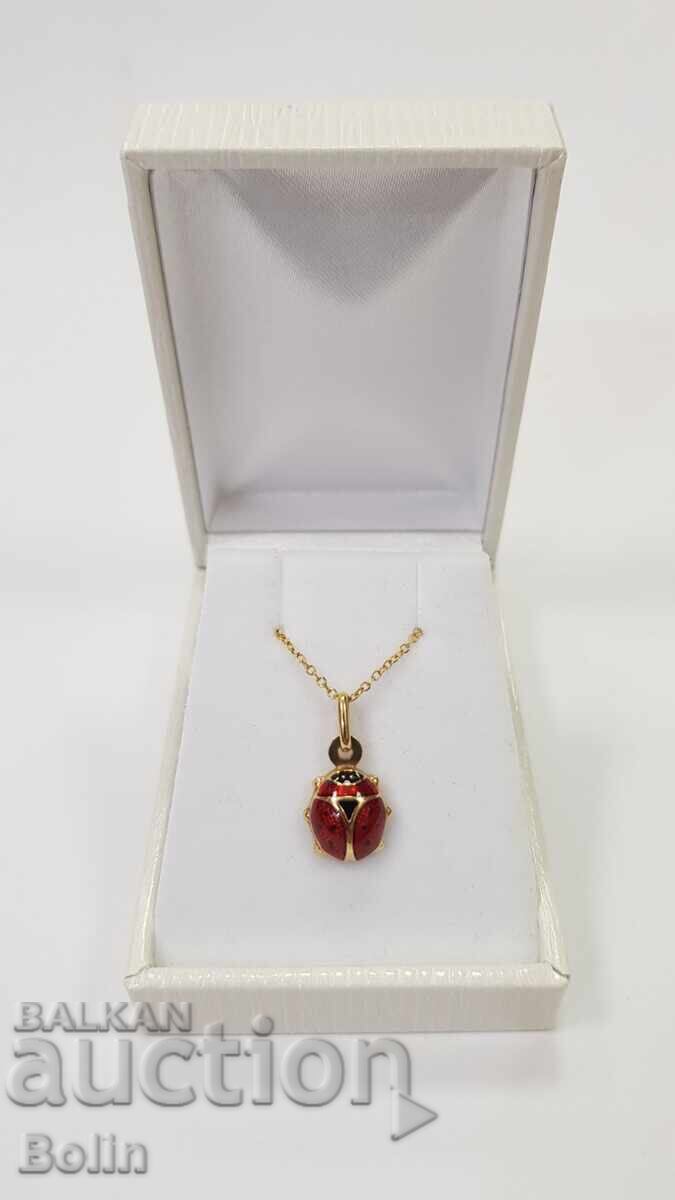 Beautiful gold pendant with a lovely ladybug with enamel - 14K - 7 Beautiful gold pendant with a lovely ladybug with enamel - 14K - 7
