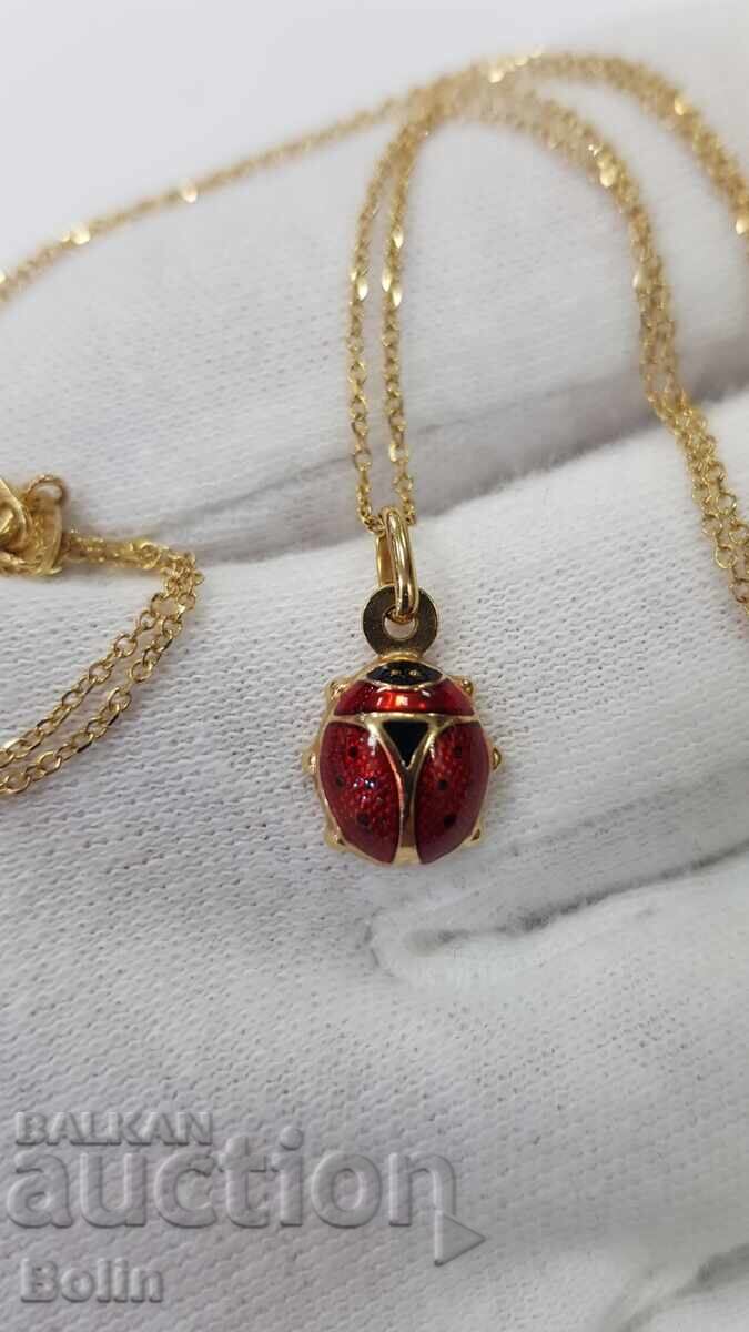Beautiful gold pendant with a lovely ladybug with enamel - 14K Beautiful gold pendant with a lovely ladybug with enamel - 14K
