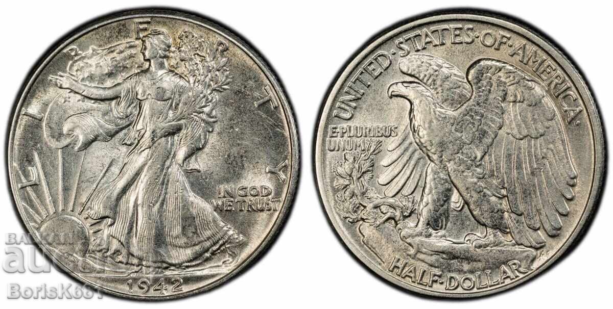 Delivery of USA 50 Cent 1942 AU 58 PCGS Delivery of USA 50 Cent 1942 AU 58 PCGS